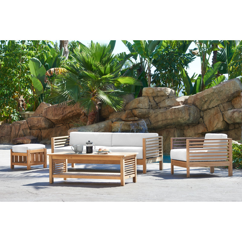 Amblewood Summer Teak Outdoor Sofa, Canvas White Sunbrella® Canvas