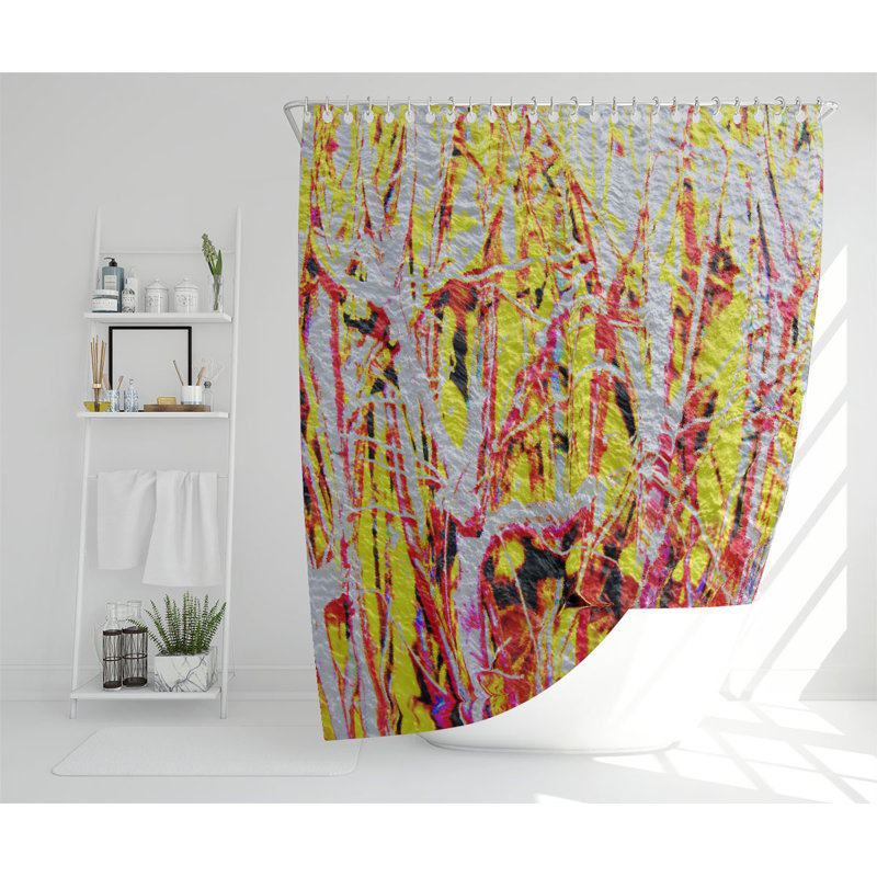 River Thames And Red Branches Designer Shower Curtain