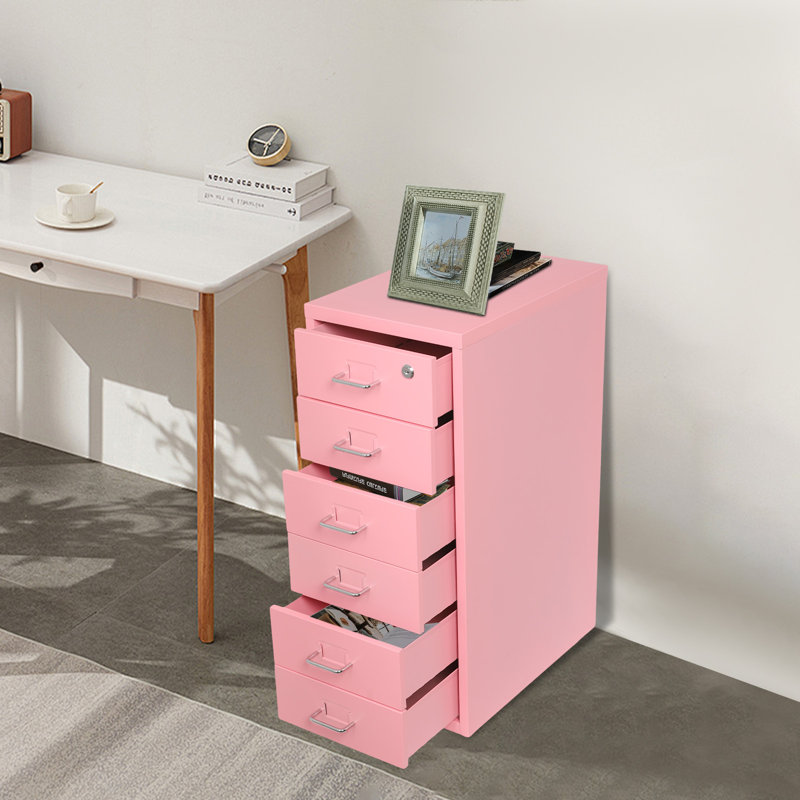 Classeur mobile en métal 11 tiroirs 11 po de largeur, Rose