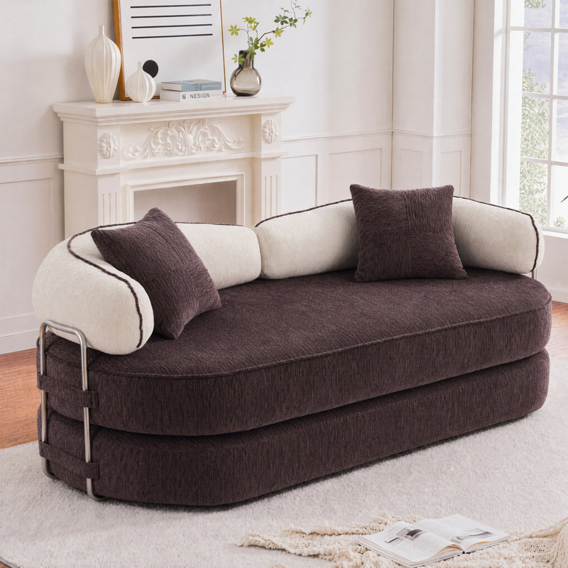 Canapé 3 places incurvé en chenille 79,5 po, Brun