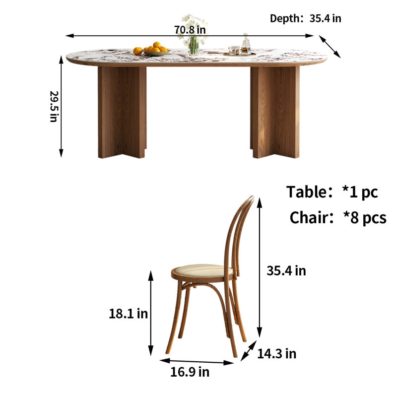 Ensemble de salle à manger ovale l 35,4 po, H 29,5 po x L 70,8 po x l 35,4 po