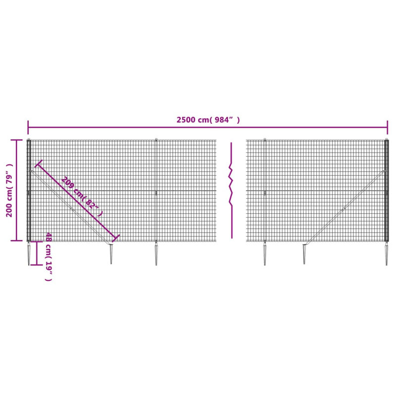Behice Metal Wire/Mesh Fence, Green, 200cm H x 2500cm W x 5cm D, 13