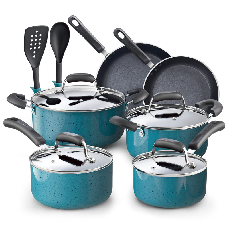 Cook N Home Non-Stick Aluminum Pots and Pans Kitchen Cookware Set 12 Piece, Turquoise