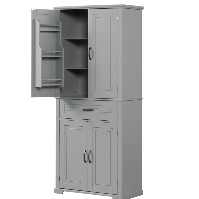 Armoire de rangement de salle de bain grise avec portes et tiroir, tablette réglable, espace généreux, armoire robuste, Gris