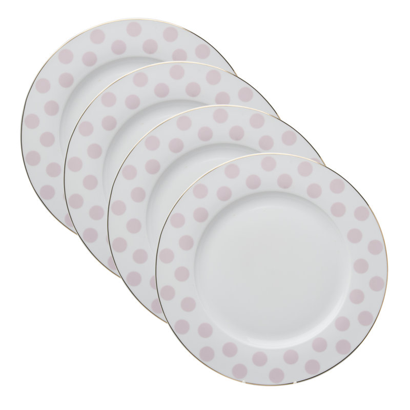  Classic Polka Dot 8-inch Salad Plates, Pink
