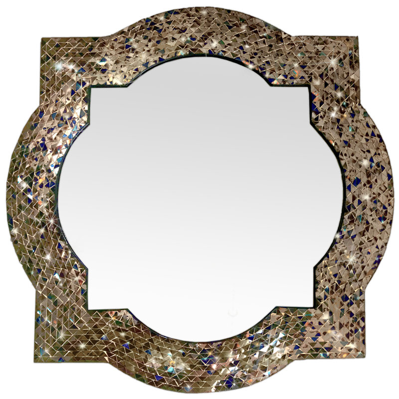 Aari Mosaic Tiles Wall Mirror, Gold/Green