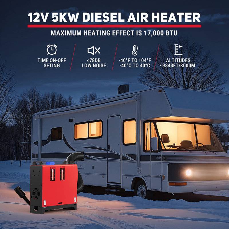 Chauffage d'air diesel 12 V 5 kW – Conception compacte tout-en-un avec télécommande et écran ACL