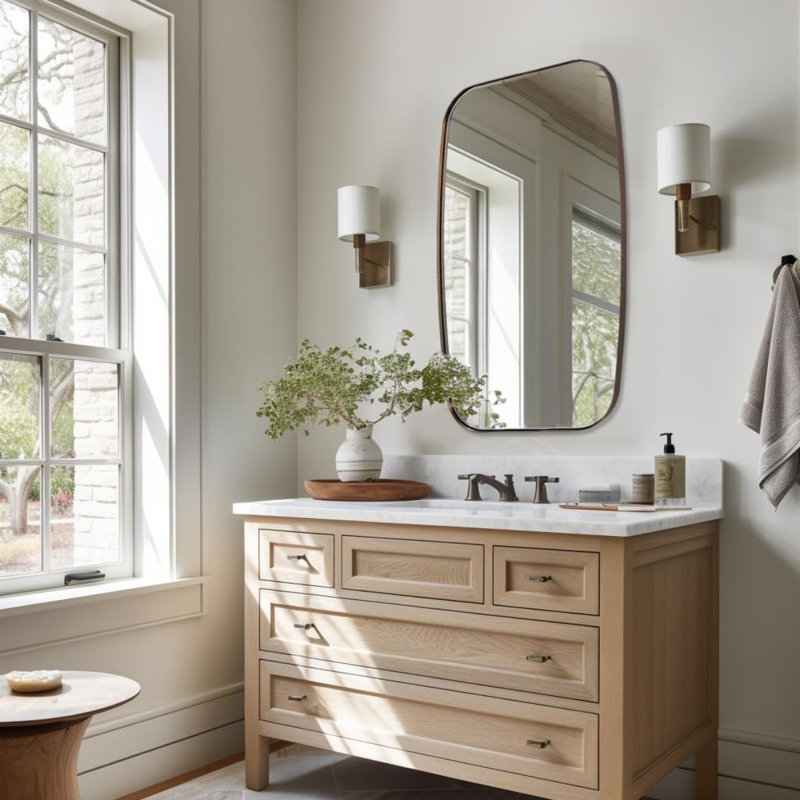 Miroir de salle de bain ovale moderne | Cadre en acier inoxydable, Bronze brossé, 40 po x 24 po