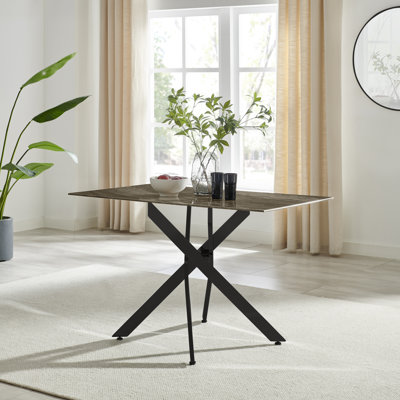 Lenworth Luxury Marble Effect Glass 4 Seater Dining Table - Modern Statement Design