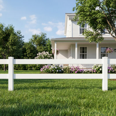 Ensemble de clôture en vinyle 2 rails, H 3 pi x l 8 pi, système de clôture en PVC blanc avec poteaux de 5 pi et rails de 8 pi, résistant aux rayons UV, facile à installer, clôture extérieure durable pour ranch, cour et ferme