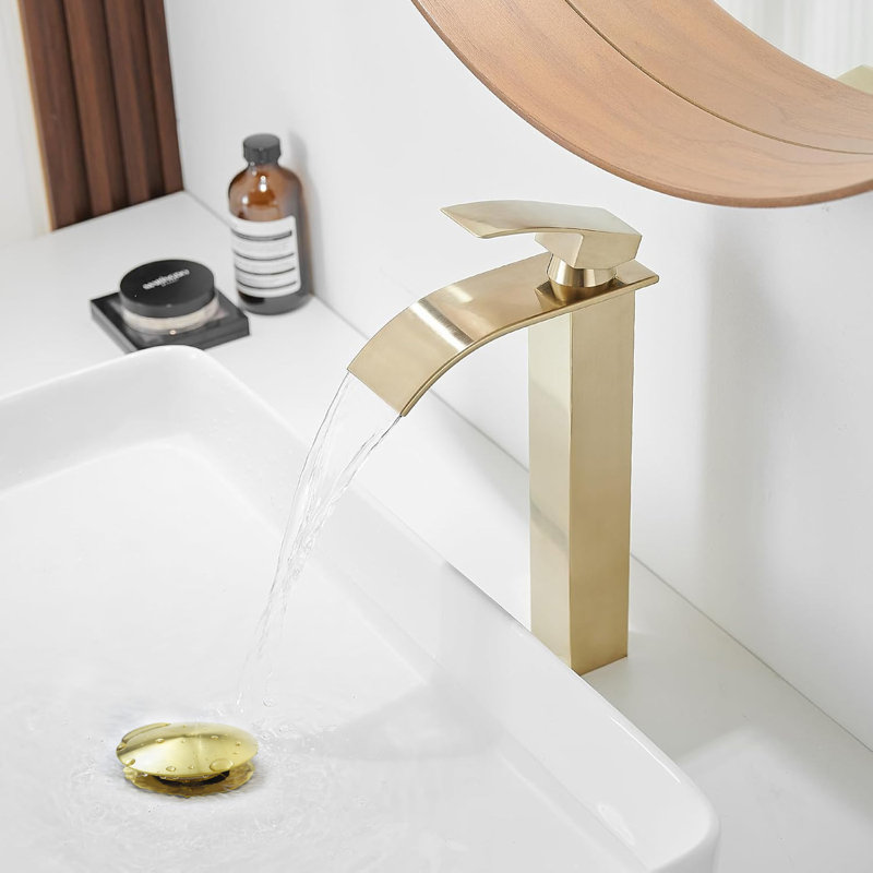 Drain escamotable en acier inoxydable pour salle de bain sans trop-plein (2 pièces), Or brossé