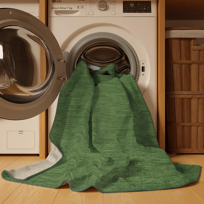 Machine Washable Solid Green Area Rug, Rectangle 2' x 3'