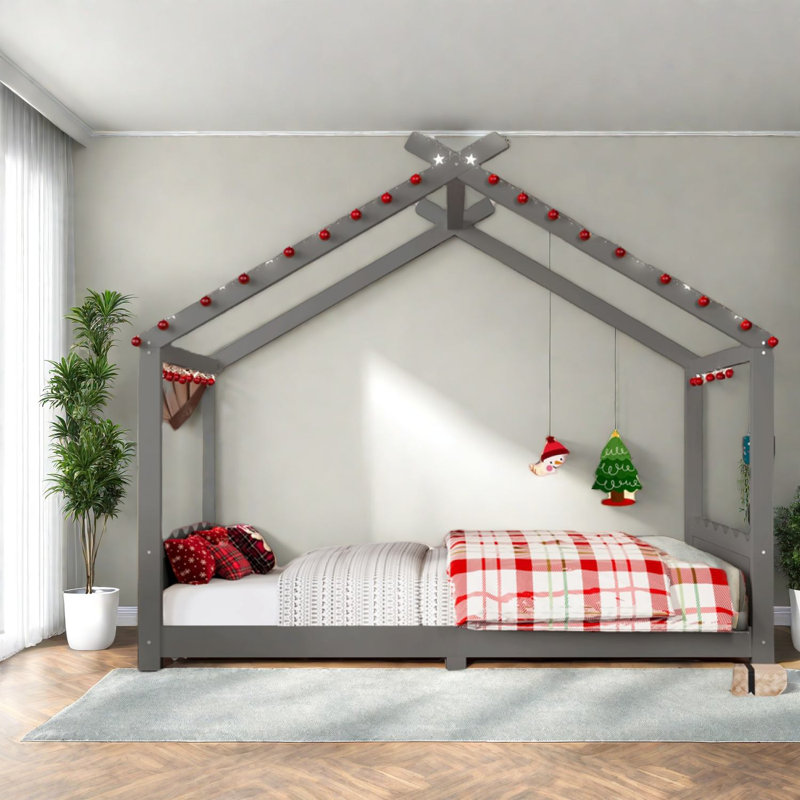 Lits en bois durable pour enfants, cadre gris moderne sans sommier
