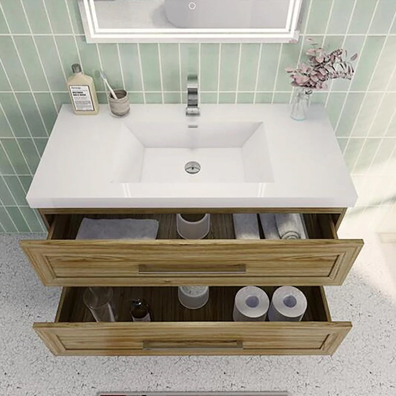 Ensemble de meuble-lavabo simple mural 42 po, Chêne blanc