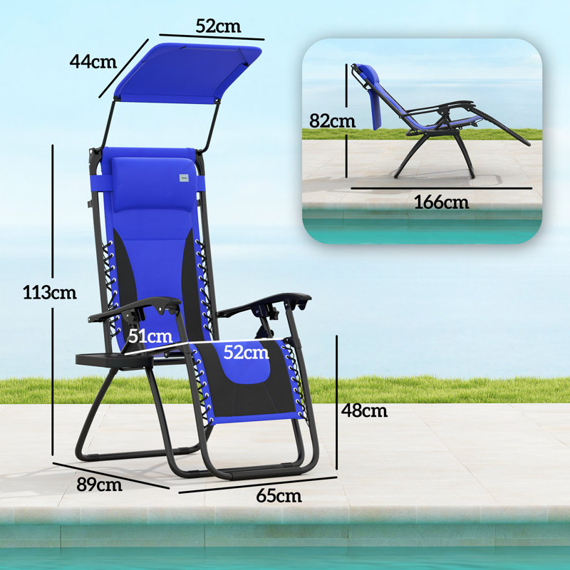 89cm Long Chaise Lounge Set with Cushions, Blue