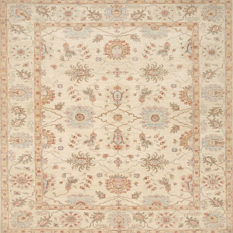 Tapis brun clair/brun/bleu, Carré 3 pi