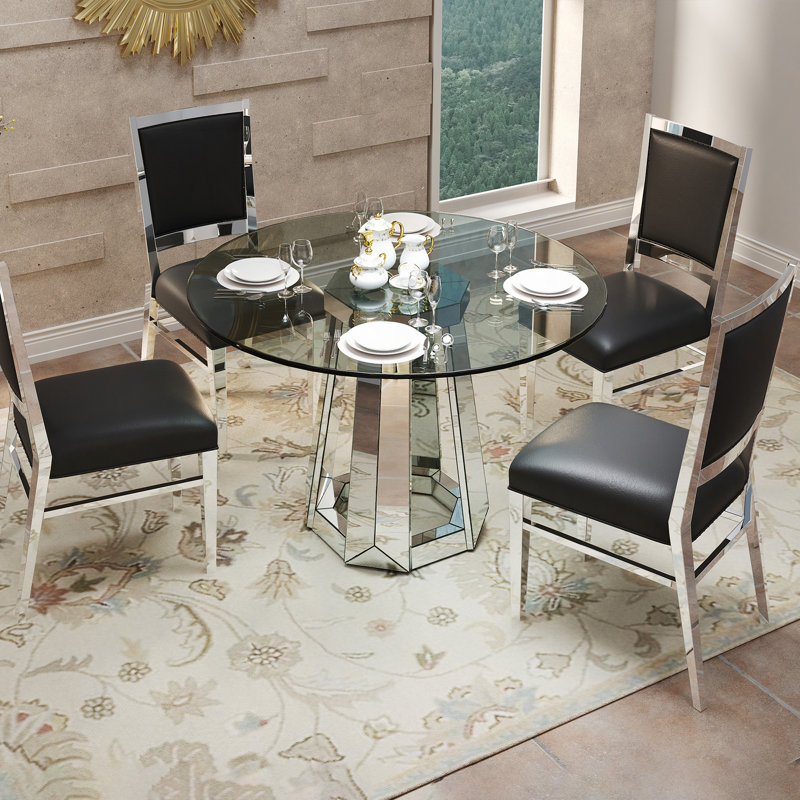 Table de salle à manger moderne en verre trempé rond minimaliste moderne, table en verre avec base ronde, table de cuisine