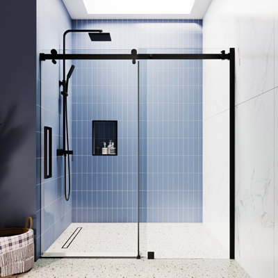56” - 60" W x 75” H Frameless Single Sliding Glass Shower Doors | 3/8” (10mm) Thickened Clear Tempered Glass | Leak-Proof | Durable Stainless-Steel Hardware | Adjustment Uneven Walls