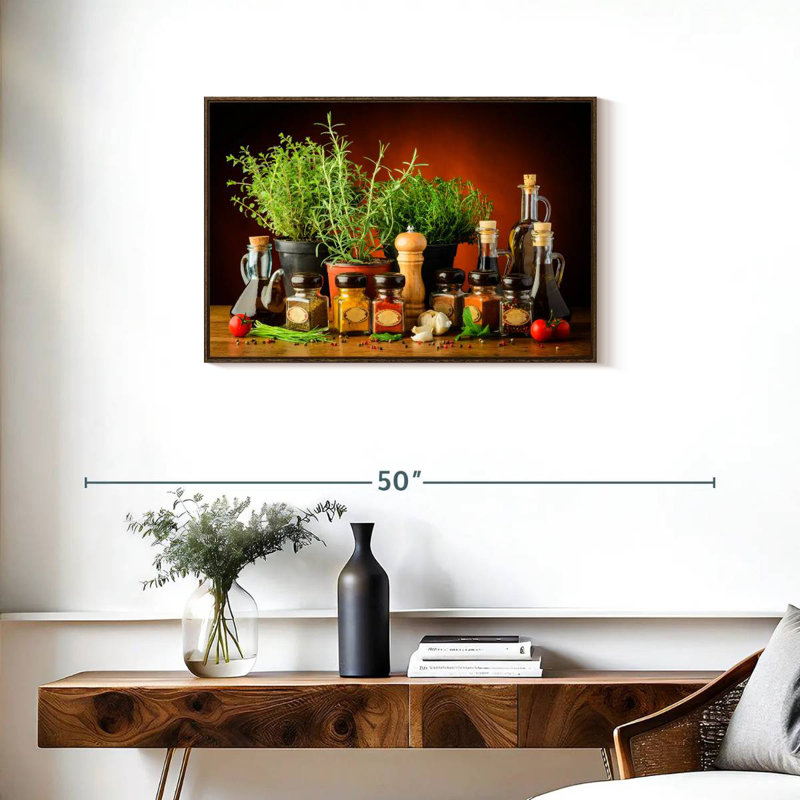Cuisiner avec des épices et des herbes, Cadre flottant en noyer, 31 po x 21 po