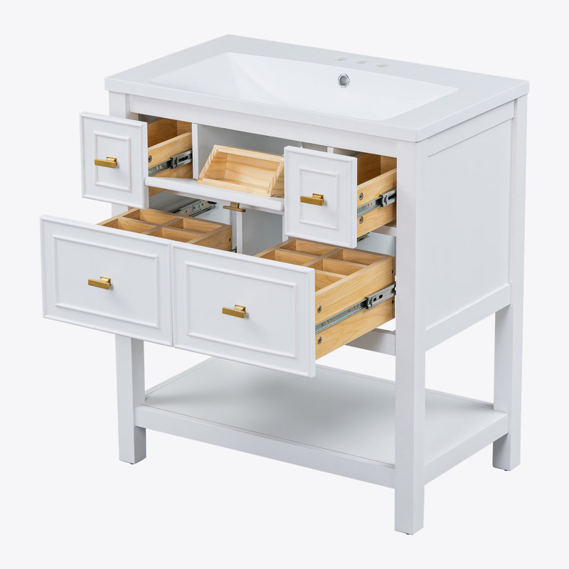 Ensemble de meuble-lavabo simple 30 po avec lavabo en résine, Blanc