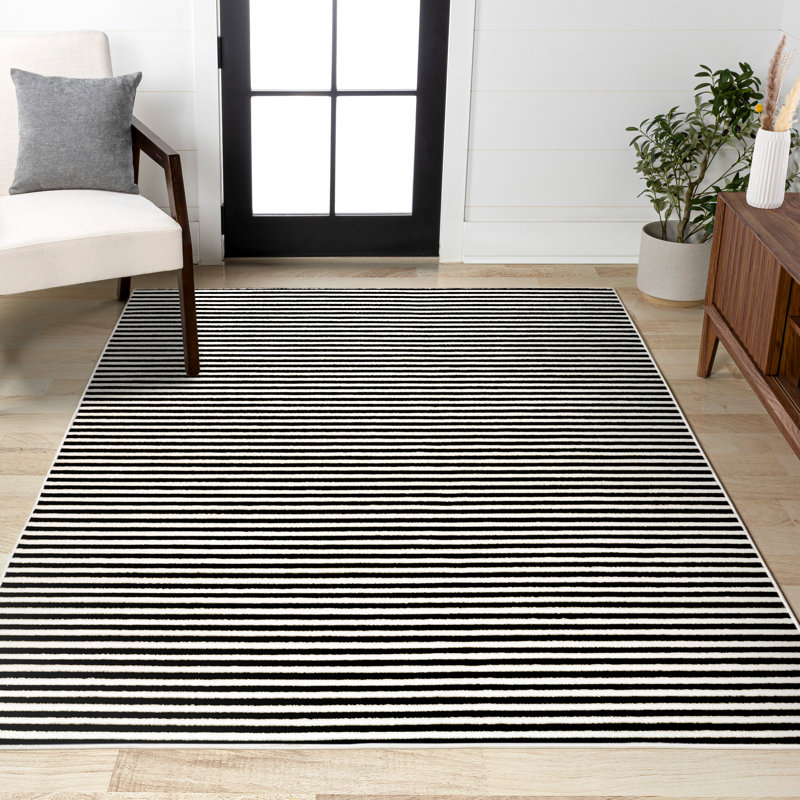 Tapis rayé noir / blanc Aarhus, Rectangle 5 pi 3 po x 7 pi 7 po