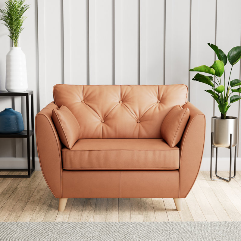 Marylin Leather Snuggle Chair, Saddle, Light Wood