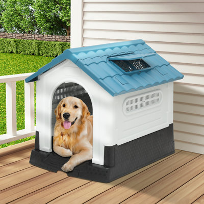 Niche pour chien en plastique imperméable, abri pour chien intérieur avec évents et plancher surélevé