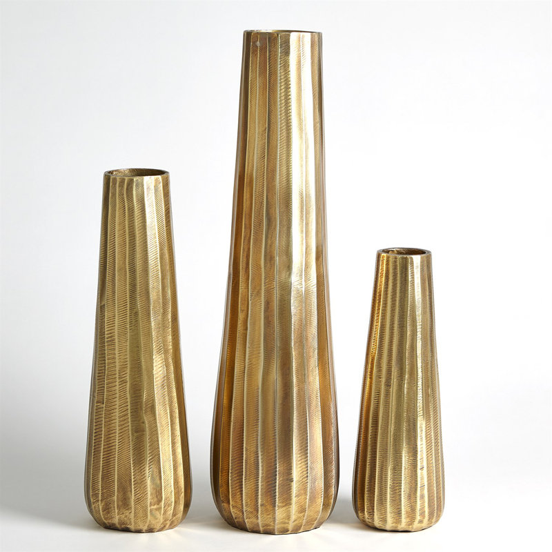 Chased Round Vase-Antique Brass, 27.5" H x 7.5" W x 7.5" D