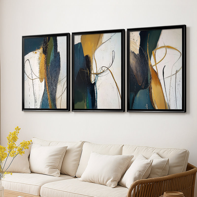 ABSTRACT Series DCxxi - Toile tendue avec châssis sur mesure - 3 pièces, H 27 po x l 39 po