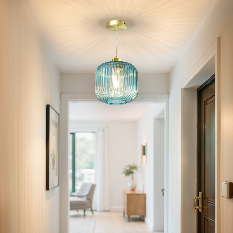 1 - Single Pendant Light With Stained Glass Shade, Blue