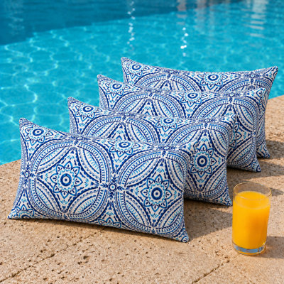 4-Piece Outdoor Lumbar Throw Pillow Set with Inserts, 12 x 28 Inch Water-Repellent and Fade-Resistant Decorative Pillows with Removable Zip Covers for Patio, Porch, Balcony and Sofa