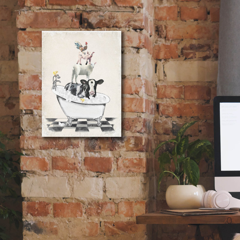 «Farm Animals Bath E» par Jean Plout, art mural sur toile, H 16 po x l 12 po x P 0,75 po