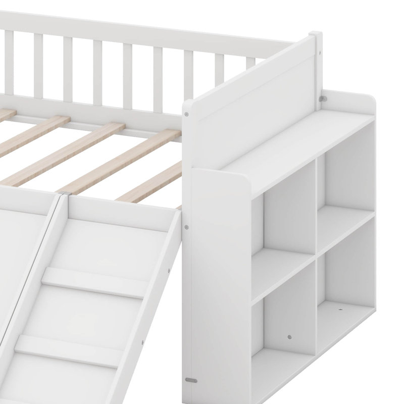 Lit mezzanine bas avec glissade et tablette de rangement, lits mezzanine en bois avec échelle, lit plateforme haut avec garde-corps