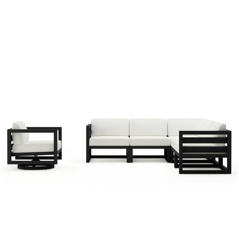 Avion 6 Piece Sectional Set With Swivel, Black, Canvas Natural Sunbrella® Canvas