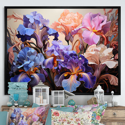 Mauve et rose, féroces iris, expression sauvage de fleurs sur toile