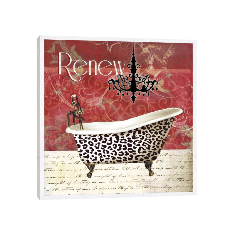 Cheetah Bath by Carol Robinson - Floater Frame Painting on Canvas, 66.04 cm H x 66.04 cm W, White