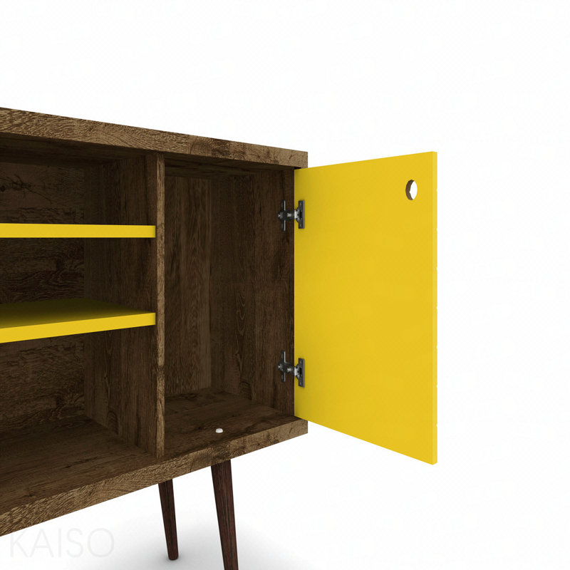 Meuble télé en brun rustique et jaune, Jaune / Brun