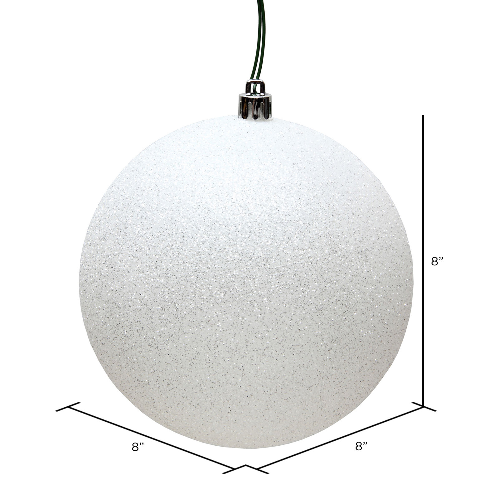 Holiday Décor Ball Ornament, 8" H x 8" W x 8" D, White Glitter