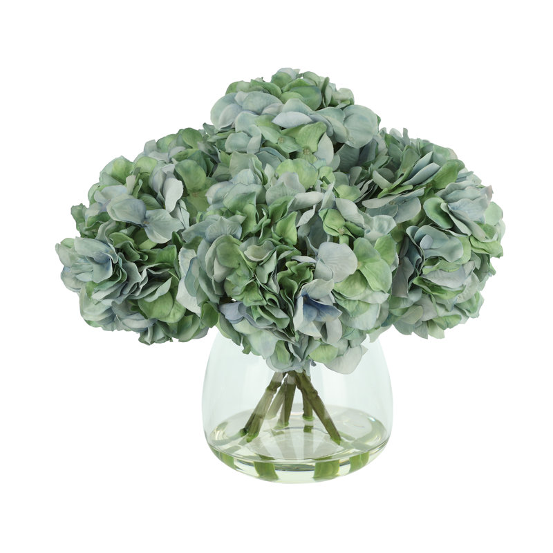Hortensias dans un vase en verre, Bleu