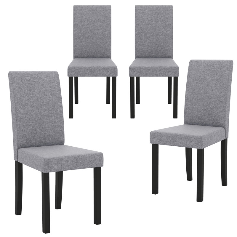  Dining Chair Set of 4 Fabric Upholstered Rubber Wood Legs Side Armless Light Grey, 4, Light Grey