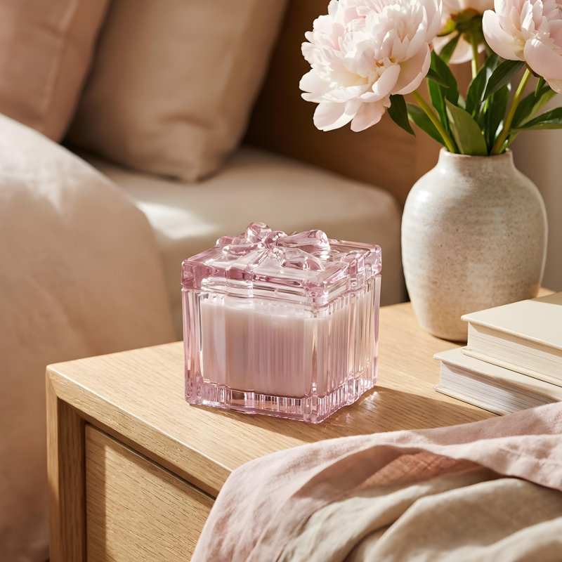 Bougie en verre 4,25 "avec pivoine givrée (15 oz)