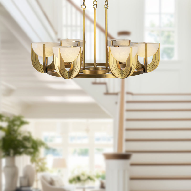 Colette Steel LED Chandelier by Elisa Carlucci, Vintage Brass, 6, 6.25" H x 27.25" W x 27.25" D