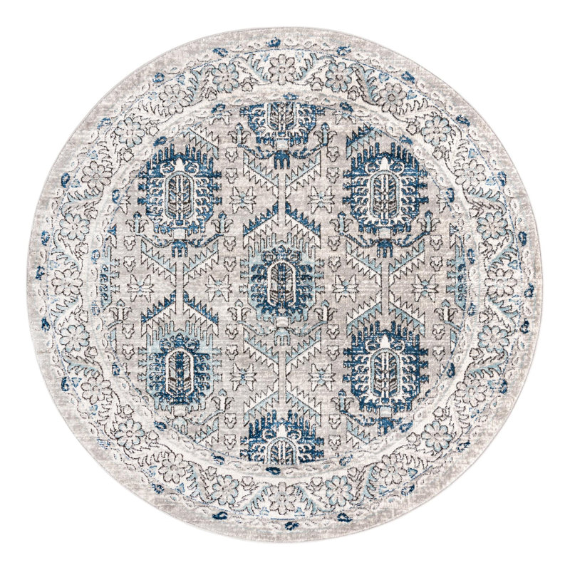Tapis gris / ivoire / bleu Weingartner, Rond 7 pi