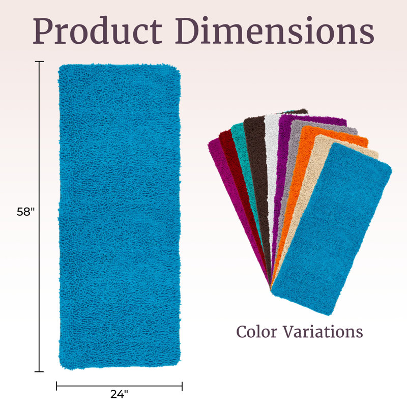 58 x 24 Chenille Bath Runner with Non-Slip Backing - Absorbent High-Pile Chenille Memory Foam, Blue