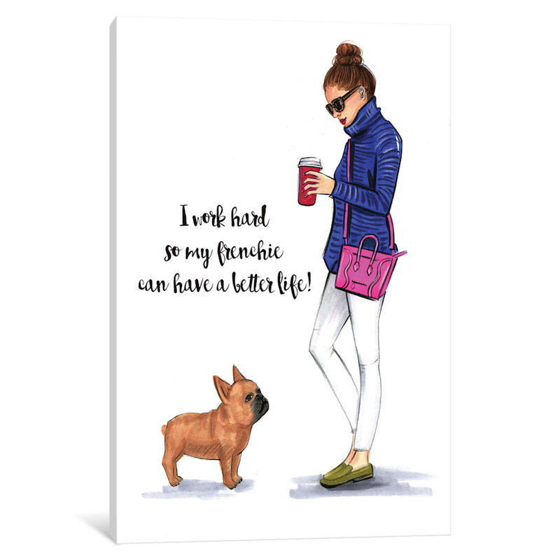 «Frenchie Love» par Rongrong DeVoe - reproduction d'art sur toile tendue, H 18 po x l 12 po x P 1,5 po