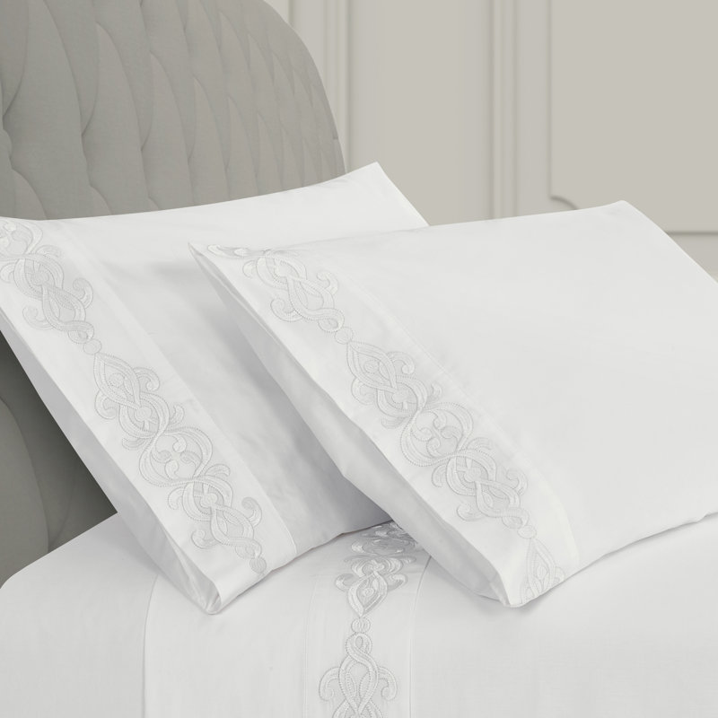 Grimaldi White Cotton Embroidered Standard Pillowcase Pair