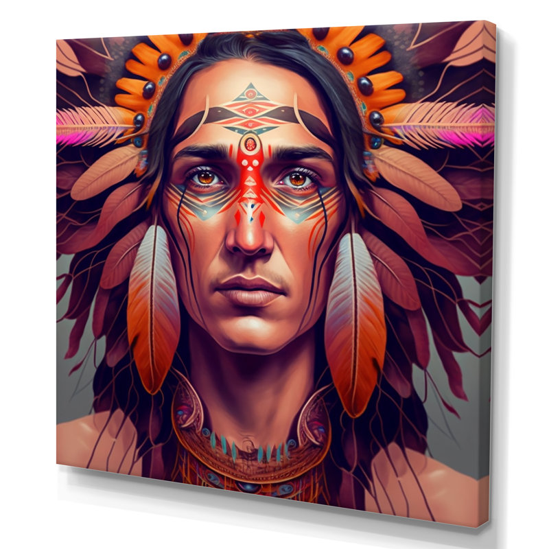«Colorful Native American Man III», impression sur toile, H 36 po x l 36 po x P 1,5 po, Toile tendue