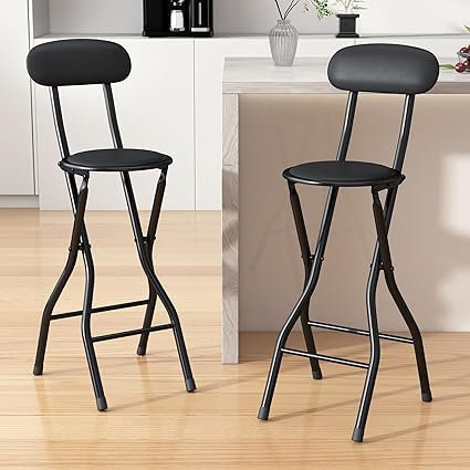 Upholstered Counter Stool with Metal Frame, Black