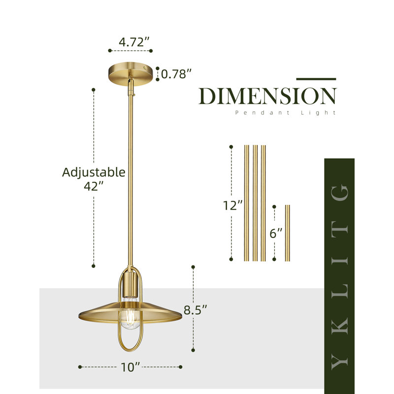 Luminaire suspendu moderne à intensité variable 1 lumière 10 ", Doré