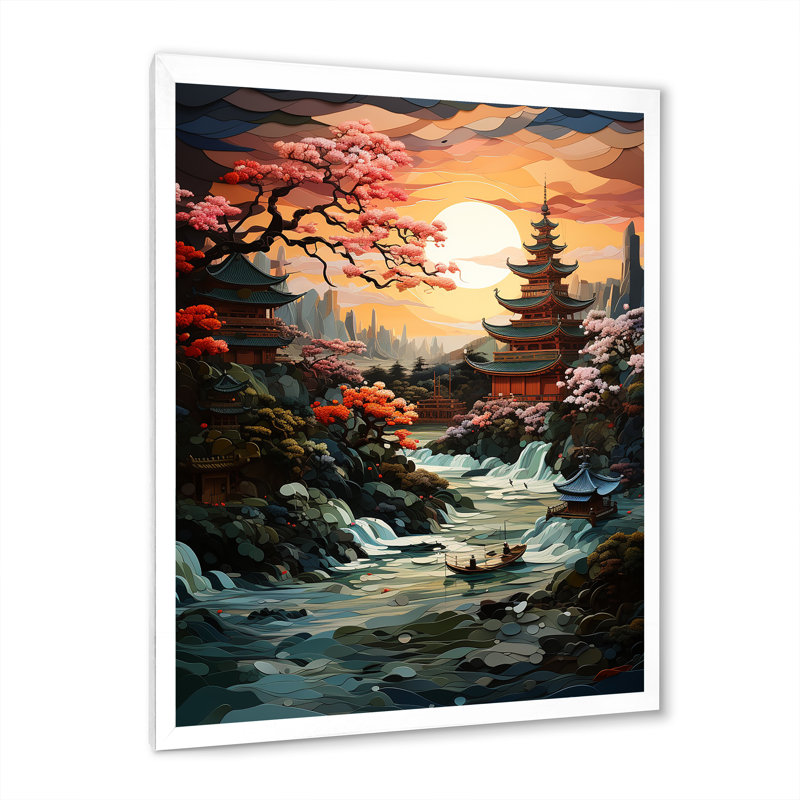 «Pohalski Asian Art Jade Palace Landscape I», reproduction sur toile, Cadre photo blanc, H 32 po x l 16 po x P 1 po